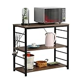 DlandHome Etagères de Cuisine pour Le Stockage, Meuble Rangement Desserte de Cuisine avec 3 Tablettes pour Micro-Ondes, Four, Outils de Cuisine, 90L * 40W * 80H cm Noyer