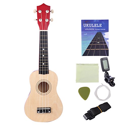 Lommer Ukulele kit, Bois 21'' Ukulele 4 Cordes Guitare Tutoriel Jouets Musicaux Enfant Adultes Débutant (Bois)