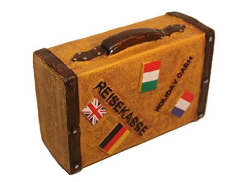 Spardose Reisekoffer in Braun mit Länderstickern 14 x 11,5 x 5,5 cm - 2
