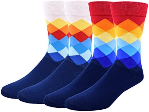 JMEETY Mens 2 Pair Novel Color Pattern Cotton Crew Socks (JMEETYSOCKO15)