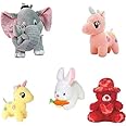 Saubhagye Stuff 5 Picks Combo Soft Toys Set Elephant 40cm with 2 Baby , Rabbit 30cm , Pink and Yellow UNICRON 30cm , RED Cap Teddy 25 cm for Kids Playing Soft Toys - 30 cm (Multicolor)