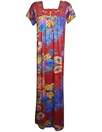 Indiatrendzs Women's Nightgown Floral Embroidered Neck Printed Breathable Summer wear Long Maxi Nightdresses One Size