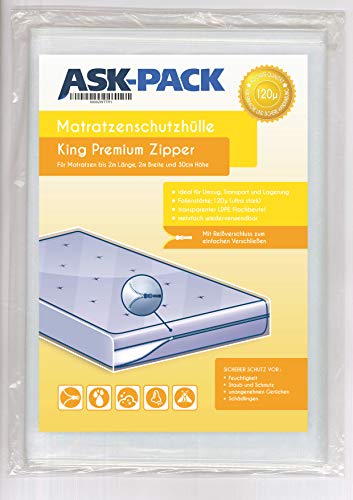 Bolsa de Colchón Premium King - CON CIERRE CREMALLERA - para Colchónes de 200cm ancho / 200cm largo / 30cm grosor - EXTRA FUERTE 120µ