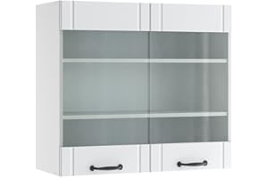 Vicco Armario de Cocina con Vidrio Fame-Line, Blanco casa de Campo/Blanco, 80 cm