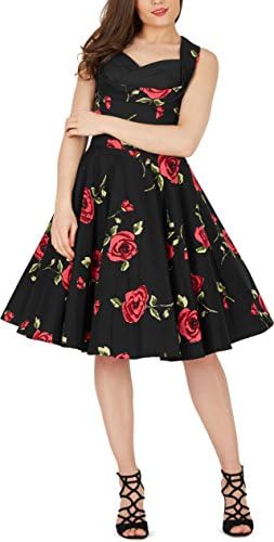 Black Butterfly Clothing BlackButterfly 'Aura' Infinity Vintage Rockabilly Floral Swing Dress (Large Red Roses, UK 18)