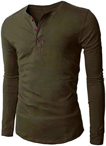 Guangyuanli Men's Casual Long Sleeve T Shirt Grandad Neck Button Top Army Green S