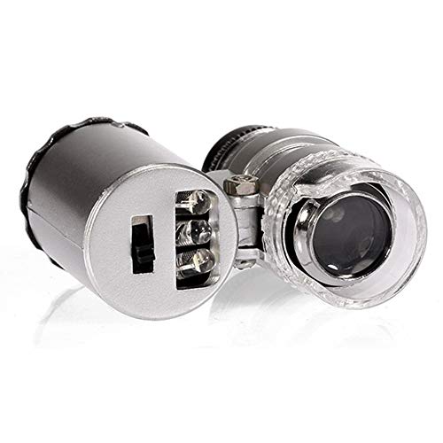 Preisvergleich Produktbild fengwen66 Handheld 60x Microscope Loupe Jeweler Magnifier LED Light Adjustable Focus(Silver)