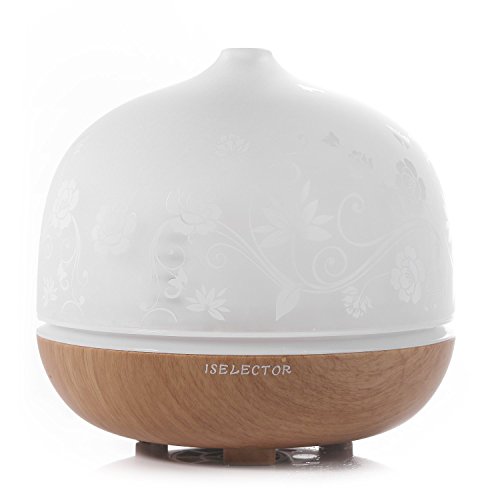 ISELECTOR 500ml Glas Aroma Diffuser/Diffusor Ultraschall Luftbefeuchter Duftzerstäuber mit 7 LED Farbwechsel und Timer für Aromatherapie und ätherische Öle Holz - 3