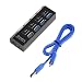 Produktbild Monllack KDQ1 High Speed USB 3.0 Hub 4 Ports Geschwindigkeit 5 Gbps mit EIN/Aus-Schalter und Kabel Universal für PC Laptop Computer Desktop schwarz