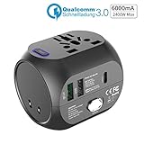 【1+ 1 SICHERUNGSSYSTEM 】: Dieser Reisestecker ist mit zwei Sicherungen ausgestattet. Die integrierte 6A Sicherung fällt heraus, wenn am Gerät eine zu hohe Stromstärke fließen sollte. Eine Ersatzsicherung kann zum Austausch einfach von der anderen Seite des Adapters abgezogen werden.