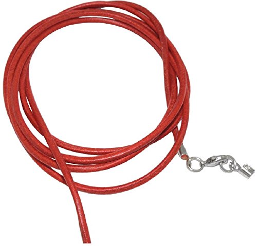 Unbespielt Leather cord necklace for Pendant Red for men and women. Locking carabiner closure silver colored length 1 m shortened width 2 mm. Including jewelry box