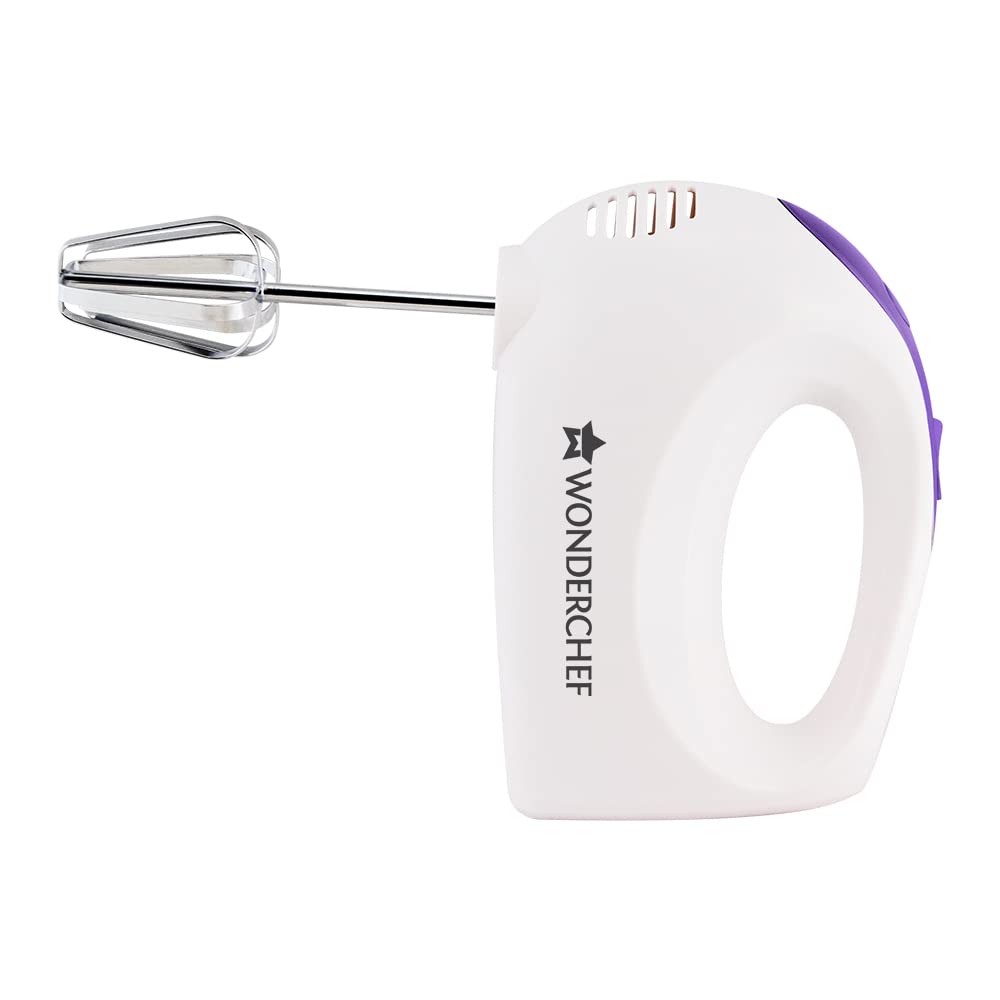 Wonderchef Acura Plus 200 W Electric Hand Mixer I 5 Speed Option I Hand Blender I Cake Maker I Egg Beater I Dough Maker I SS Beater Whisk and Dough Kneading Hooks I 2 Years Warranty I Bakeware I White
