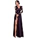 Produktbild Logra Damen V-Ausschnitt Spitzenkleid Brautjungfer Cocktailkleid Chiffon Faltenrock Langes Kleid Damen Elegant Kleider Festliche Abendkleider Lang Maxikleid Party Kleid Schwarz (S, Schwarz)