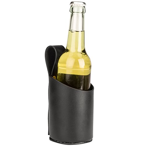 Levivo Lederholster für Flaschen und Dosen, ohne Nieten, bis ca. 0,5 Liter, Schwarz - 2