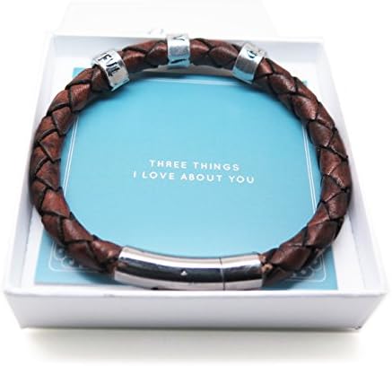 Meaningful Gift Mens Leather Bracelet with 3 Words