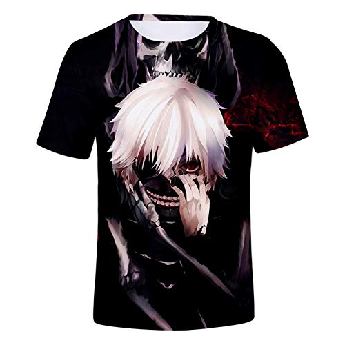 3D Tokyo Ghoul Impreso Verano Camisetas de Manga Corta Cuello Redondo Camiseta para Unisex (2,XS)