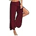 Produktbild LANSKIRT Damen Sommer Pumphose Haremshose Lange Hose Beiläufig Weich Spliss Breite Beinhosen Lose Stretch Weites Bein Hose Hosenrock Yogahose (XXL, Wein B)