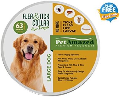 NEW PetAmazed Flea &amp; Tick Collar for Large Dogs 63 cm – Prevents &amp; Kills Fleas, Ticks, Lice &amp; Larvae – Repels Mosquitoes - Premium Protection - Plus FREE FLEA COMB!