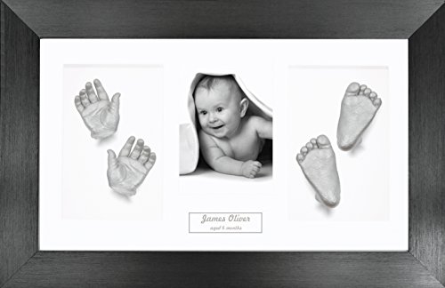 BabyRice Large Baby Casting Kit (great for Twins!), 14.5x8.5" Brushed Pewter Frame, White mount, Silver metallic paint