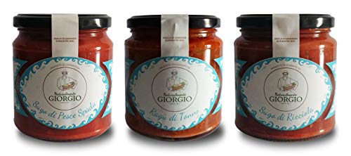 ASSORTIMENTO N. 3 SUGHI DI MARE: SUGO DI PESCE SPADA 300 gr - RAGÙ DI TONNO 300 gr - SUGO DI RICCIOLA 300 gr