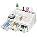 Popamazing Wooden Desk Makeup Organiser Cosmetic Holder Make Up Brush Cotton Pads Storage Drawers Dressing Desk Table Tidy Organiser/Box/Case/Caddy (White)