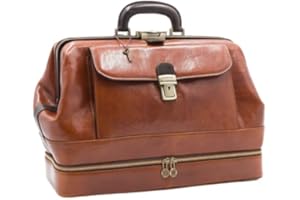 DD FIRENZE D&D - Borsa medico in vera pelle con vano portastrumenti Bicolor- Made in Italy