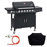 Gesamtmaße: 146 x 114 x 54 cm (BxHxT)) - Grillfläche: ca. 77 x 42 cm (3-tlg.) - inkl. Grillspieß-Auflage - emaillierte Grillroste - herausnehmbare Fett-Wanne - 4 Rollen mit Kugellager (davon 2 feststellbar)