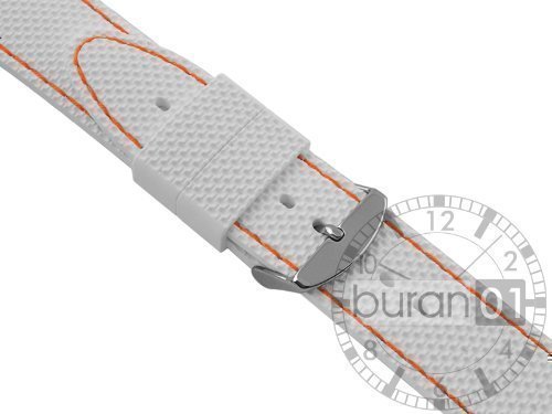 VK von Buran01.com Uhrenarmband Uhrband Silikon Weie mit Orange Naht 20mm Watch Strap