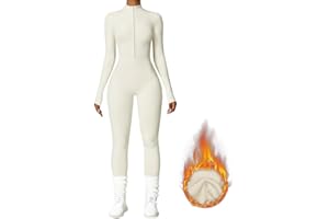 Litthing Women Yoga Jumpsuit Sports Romper Long Sleeve Unitard Stretchy Playsuit Ribbed Knit Zip Up Workout Outfit Slim Fit One Piece Bodysuit Fitness Sportswear Daily Wear