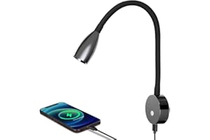 ‎ACEGOO acegoo Leselampe 12V Eingebauter Typ C Schnellladegerät, Wohnmobil LED Dimmbar Leseleuchte Spot Bett Lampe, Flexible Schwanenhals DC 24V 3200K, für Boot Wohnwagen Camper Van Yacht(Glanz Schwarz)