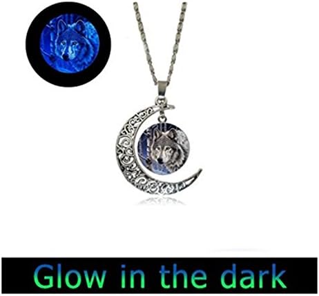 glowing full moon necklace Wolf Necklace, glow Wolf Pendant, Picture Pendant, Wolf Jewelry, Wolf in the Forest, Photo Pendant