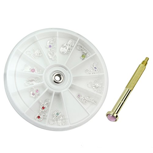 Pro Nail Art Piercing Hand Drill Hole + 24 Pendants Dangle Manicure Supply