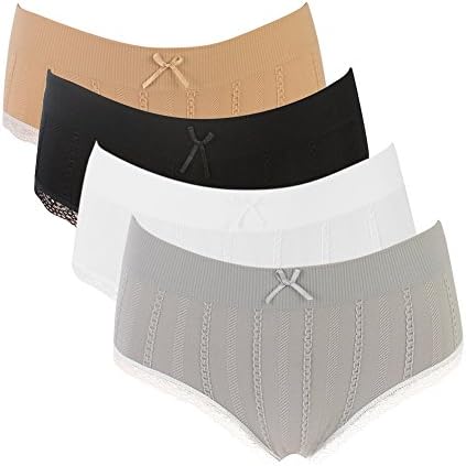 LHZY Womens Super Soft Cotton Underwear High Waist Panties Briefs With Lace Trim Pack Of 4