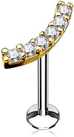 BodyJ4YouLabret Piercing Stud 16G Surgical Steel Monroe Tragus Bar Goldtone Barbell Internally Threaded