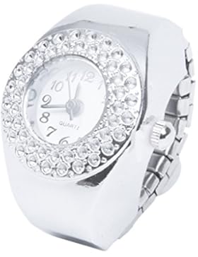 TOOGOO(R) TOP Damen Quarzuhr Ringuhr Ring Uhr Fingeruhr Uhrenring silberfarbe