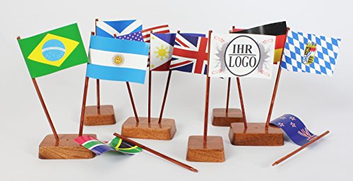 Set 2 Stück Mini Tischflagge Thailand 67×44 mm mit Ständer aus Holz, Gesamthöhe ca. 130 mm Tisch Flagge Fahne - 3