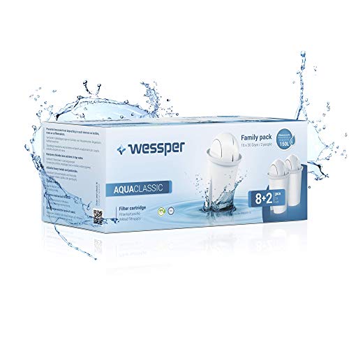 Wessper® AquaClassic Cartouche Filtrante pour Carafe - Compatible avec BRITA Classic, Dafi Classic, PearlCo - Pack 10