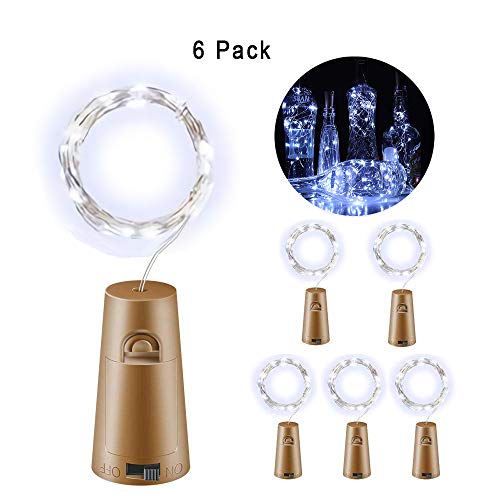 HTLY SPR Cork Lights for Bottles  6 Pack Wine Bottle Lights Mini String Lights Copper Wire, Battery Operated Starry Lights for DIY, Christmas, Halloween, Wedding, Party, Indoor&Outdoor (Cool White)