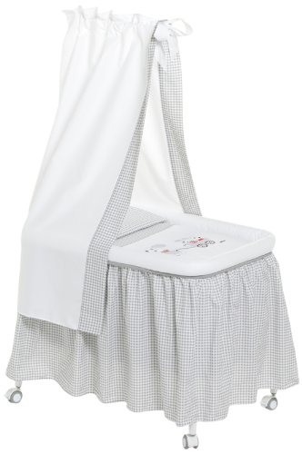 Cambrass 55 x 81 x 65cm Small Bed/ Crib with Applique Designer Mice (Collection 75, White/ Grey)
