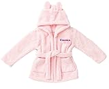 Embroidered Personalised Soft Baby Pink Dressing Gown Bath Robe with Teddy EARS 6 Months-5 Years