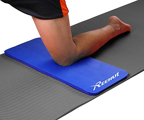 Reehut Cojín de Yoga para Rodillas - Cojín Almohadilla para Codos - Grosor 15 mm (5/8”) - Mini Colchoneta Que Complementa a tu Colchoneta Grande de Ejercicio con CorreaAzul