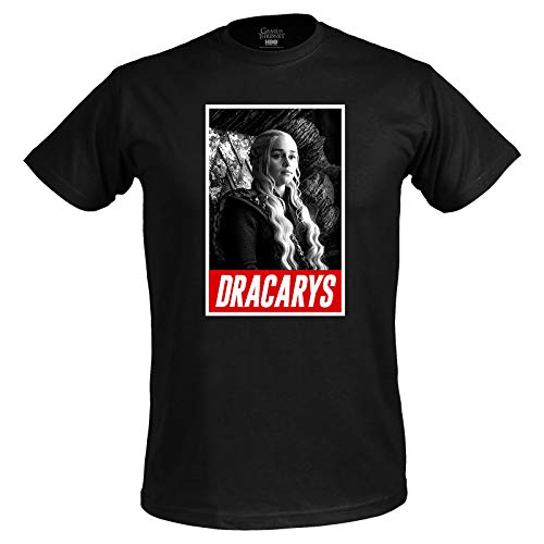 Game of Thrones Tee Shirt Homme Dracary's Daenerys Targaryen Elven Forêt Coton Noir - S