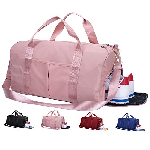 Lantch Männer Sporttasche Reisetasche Frauen Weekender Handgepäck Tasche mit Schuhfach (A-Rosa, Large)