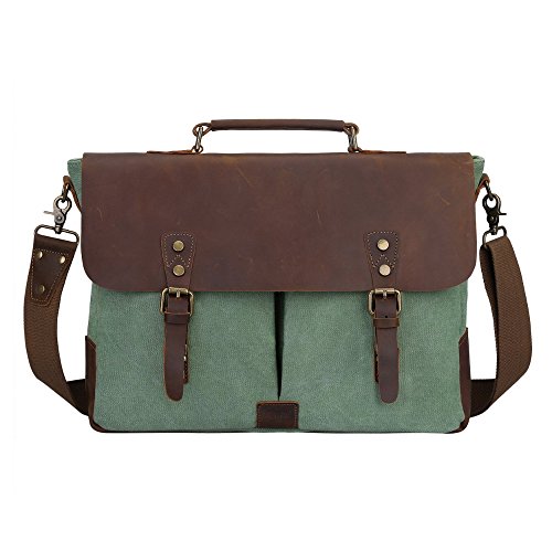 S-ZONE Vintage Segeltuch Leder Unisex Damen Herren Junge Multifunktiontasche Umh  ngetasche Henkeltaschen Laptoptasche Beutel f  r Arbeit Studium Reis