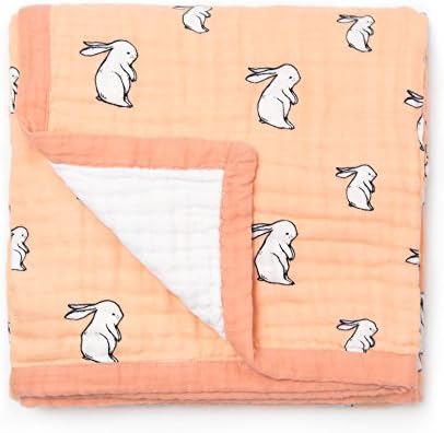 Organic Cotton Muslin Dream Quilt Blanket, 4 Layers, Woodland Friends Collection (Long Ear Bunny)