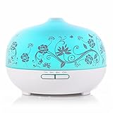 BESTEK 300 ml Vetro Diffusore di Aromi e Oli Essenziali ad Ultrasuoni con 7 colori Lampada e Timer, Vaporizzatore Aromaterapia Essenze, Umidificatore, Autospegnimento al Termine di Liquido (Bianco 300ml)