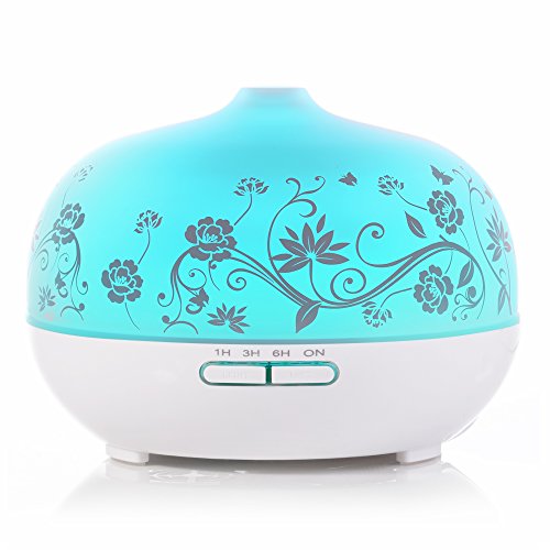 BESTEK 300ml Glas Aroma Diffuser Öl Diffusor Ultraschall Vernebler mit 7 LED Farbwechsel und Abschaltautomatik für Aromatherapie Weiß