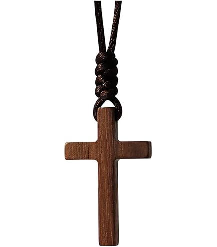 Collier Avec Pendentif En Forme De Croix De Saint-Benoît, En Bois D
