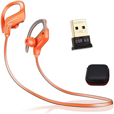 Natural Life Cycling Mate Portable Stereo Wireless Sports Headphones 4.1, In-ear Headset with Adjustable Ear Hooks Fit for Running Exercise, with Additional Bluetooth Dongle for Laptop and Desktop, with Storage Bag (Orange/Gray +)