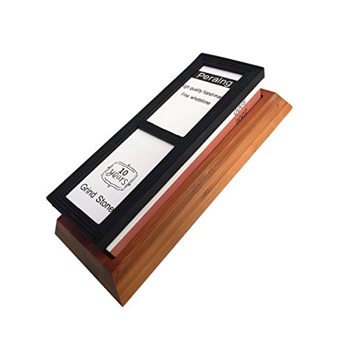 (Update) Peralng® 3000/8000 Doppelseitiger Messerschärfer Abziehstein Schleifstein Oilstone Whetstone Wetzstein Grit Kombination mit Halter aus bequem Bambus (3000/8000) - 2